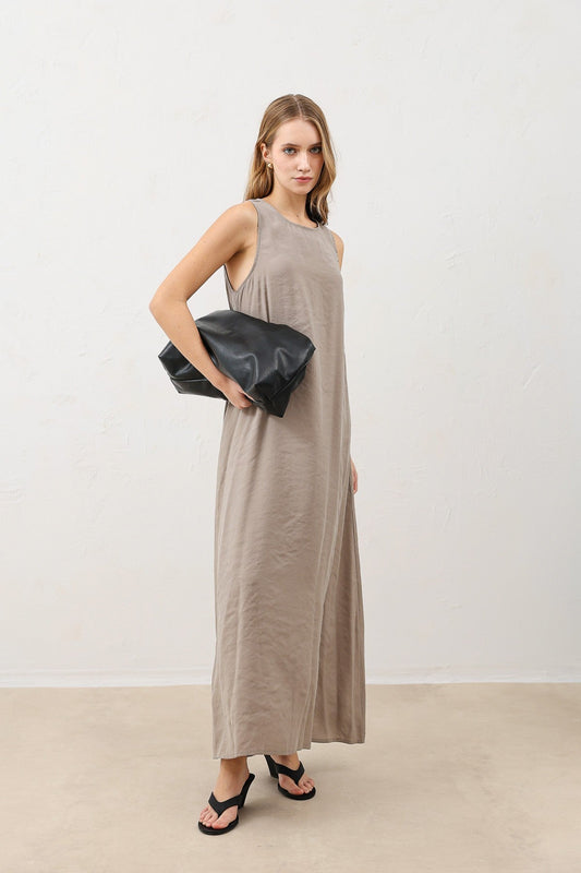 Antioch Dökümlü Halter Yaka Midi Elbise
