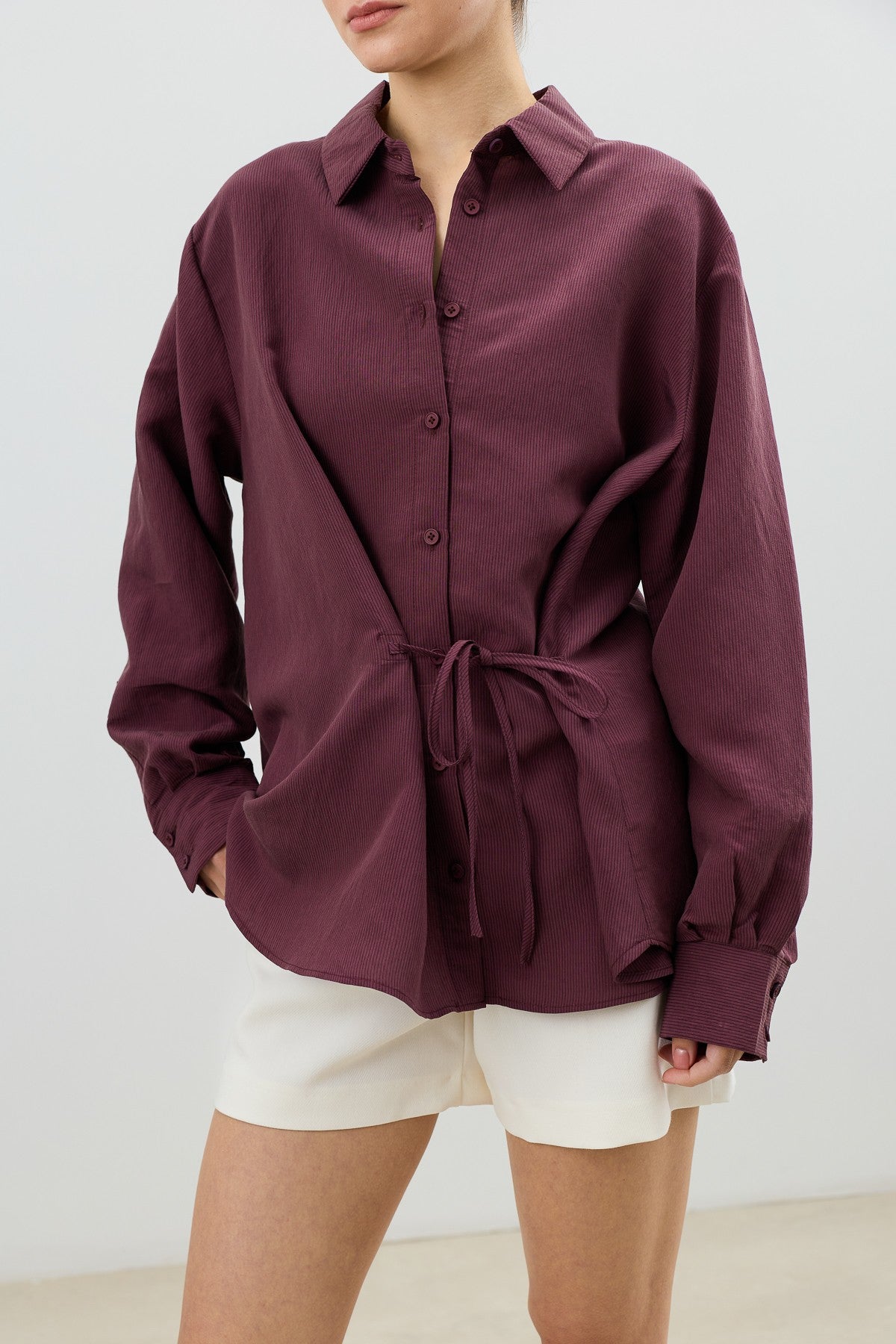 Antioch Bağlamalı Çizgili Kadın Gömlek
