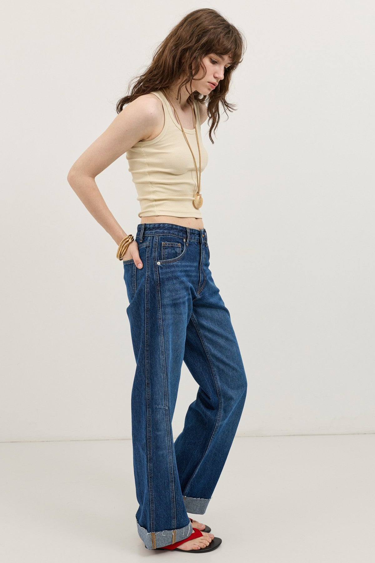 Katlanmış Paça Barrel Jean