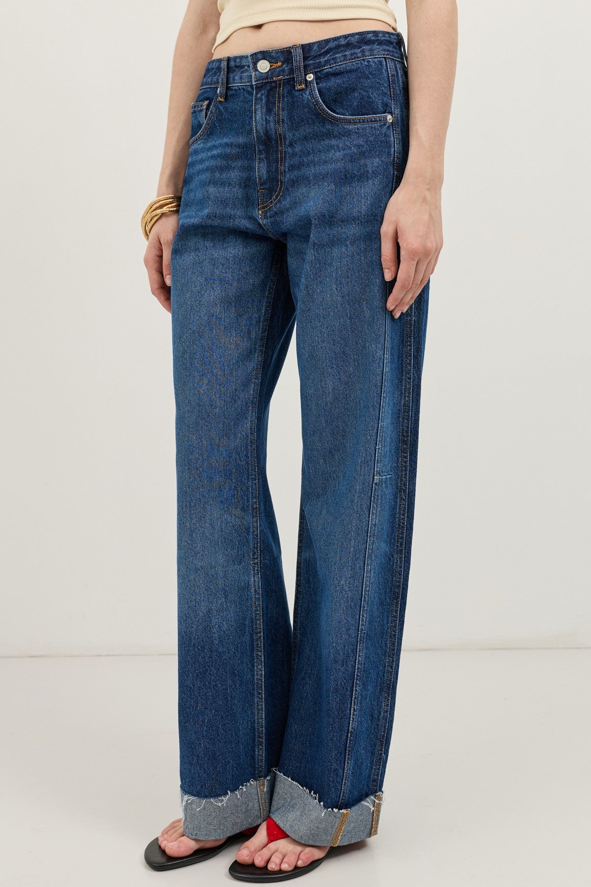 Katlanmış Paça Barrel Jean