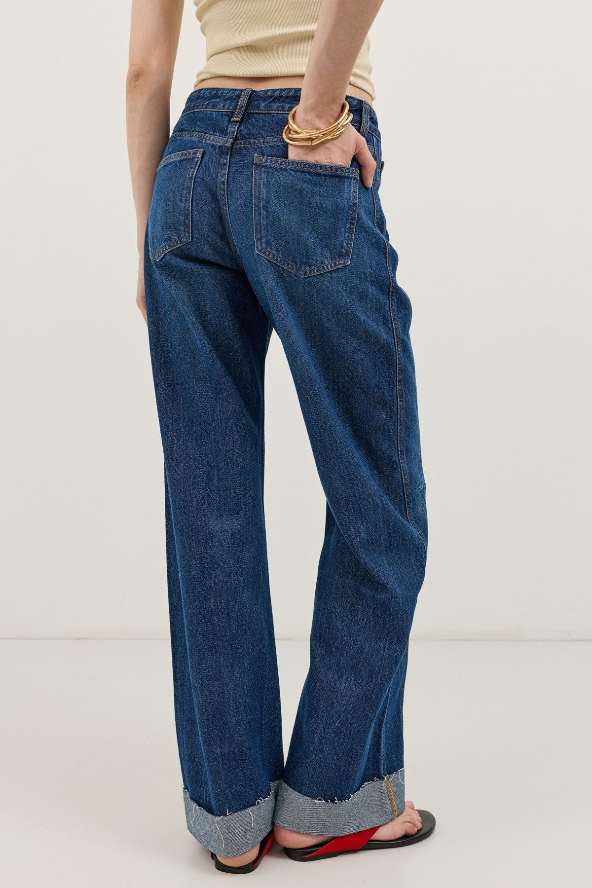Katlanmış Paça Barrel Jean