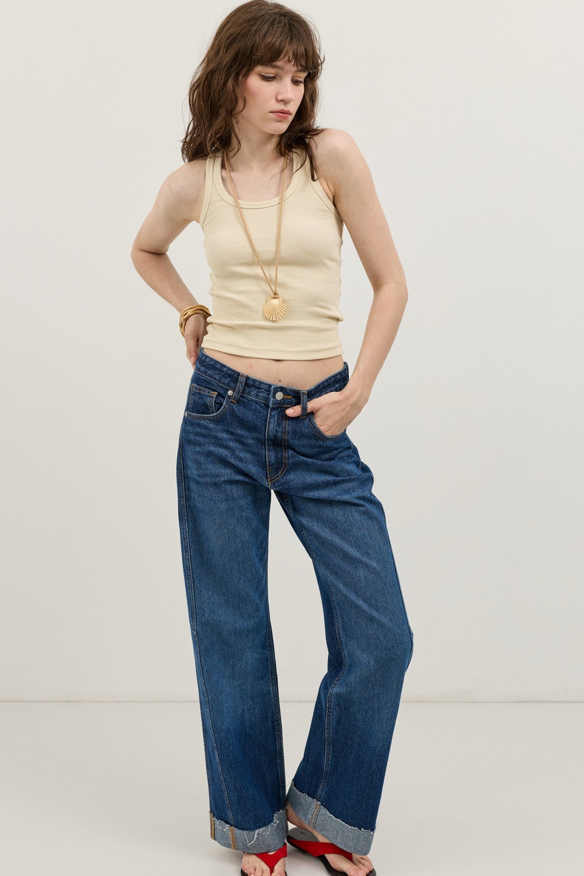 Katlanmış Paça Barrel Jean