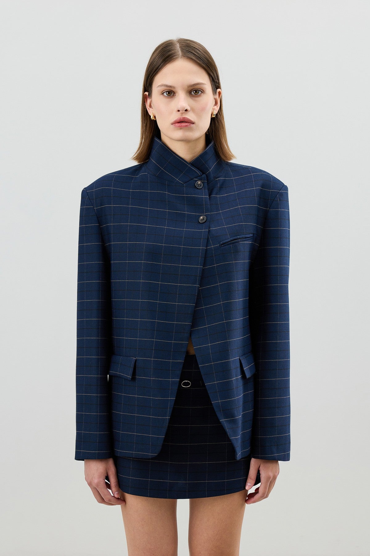 Antioch Kareli Dik Yaka Kadın Blazer Ceket