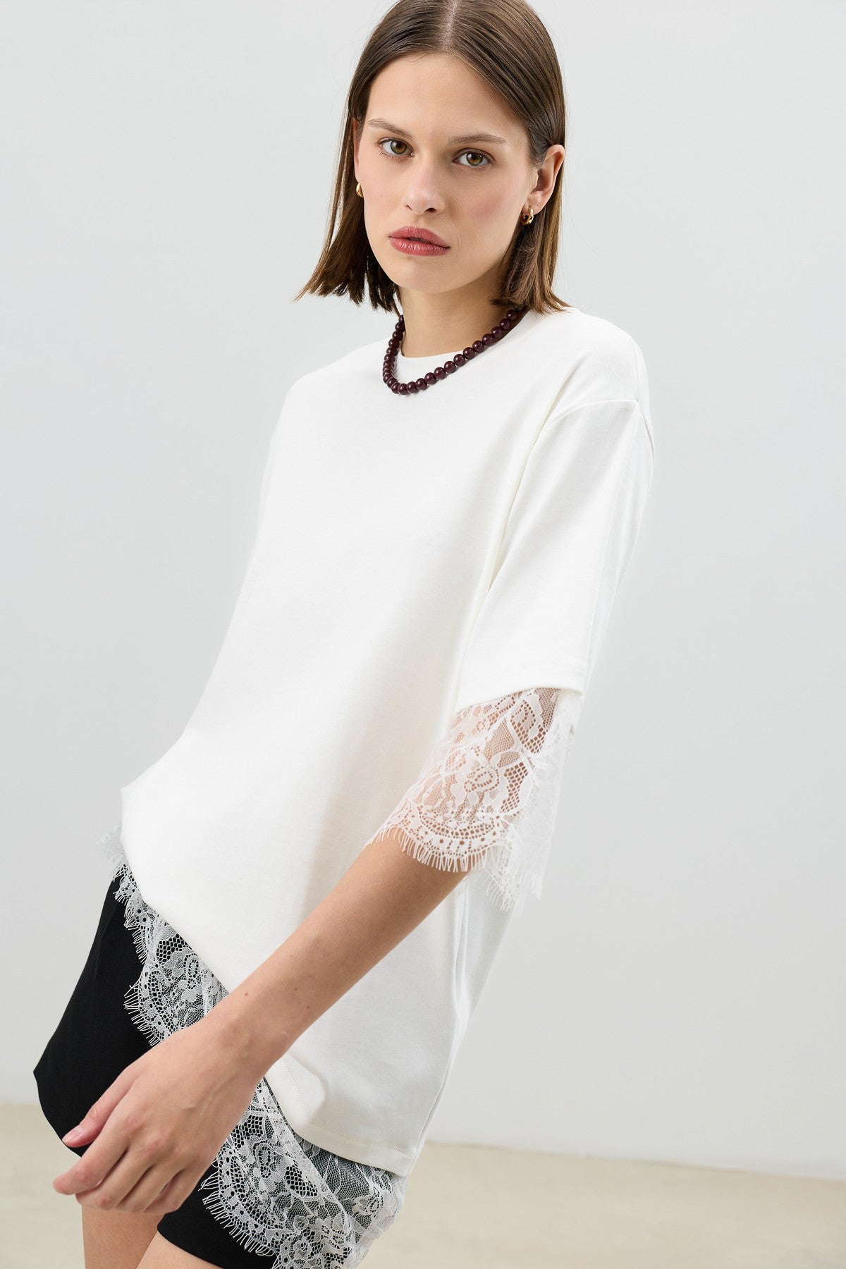 Antioch Dantel Detaylı Kadın T-Shirt