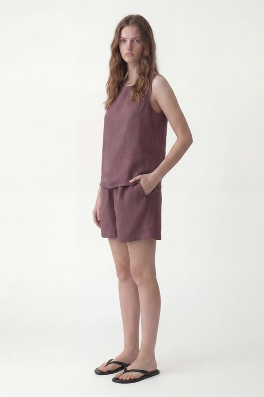 100% Keten Şort Takım